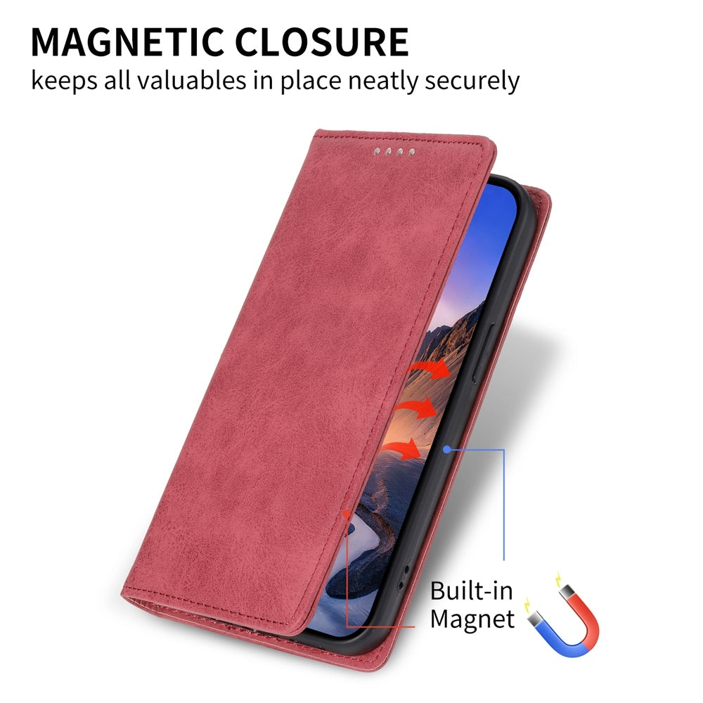 For Redmi 14C 4G Business Solid Color Magnetic RFID Leather Phone Case(Red)