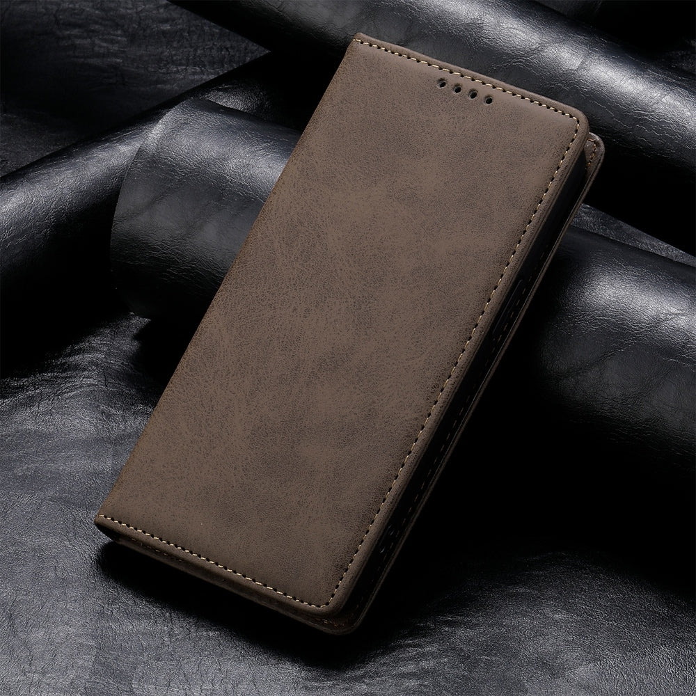 For Redmi 14C 4G Business Solid Color Magnetic RFID Leather Phone Case(Brown)