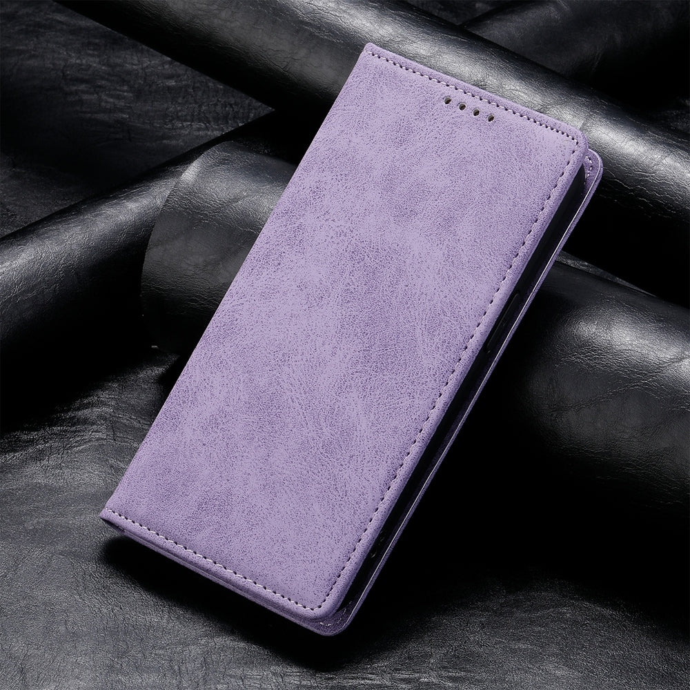 For Redmi 14C 4G Business Solid Color Magnetic RFID Leather Phone Case(Purple)