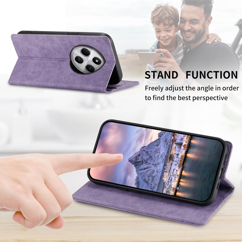 For Redmi 14C 4G Business Solid Color Magnetic RFID Leather Phone Case(Purple)