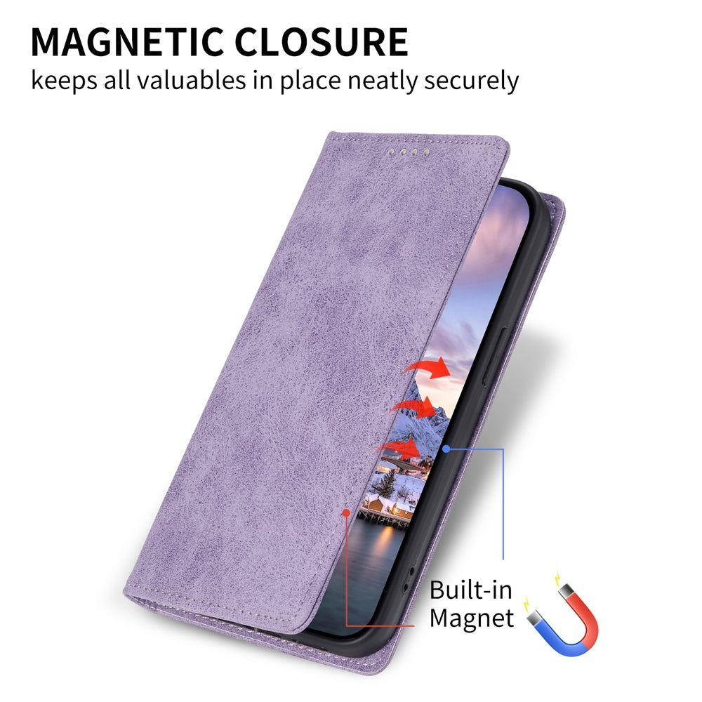 For Redmi 14C 4G Business Solid Color Magnetic RFID Leather Phone Case(Purple)