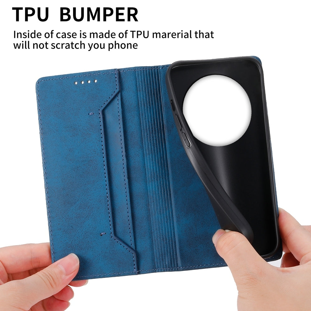 For Redmi 14C 4G Business Solid Color Magnetic RFID Leather Phone Case(Blue)