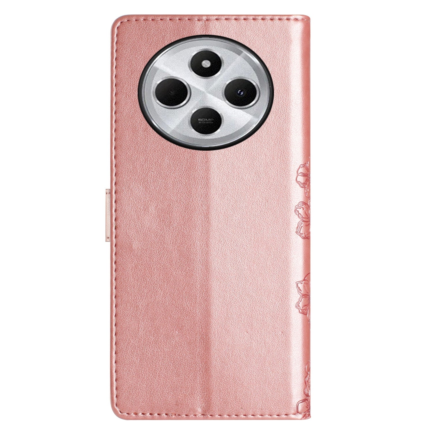 For Redmi 14C 4G Cherry Blossom Butterfly Skin Feel Embossed PU Phone Case(Rose Gold)