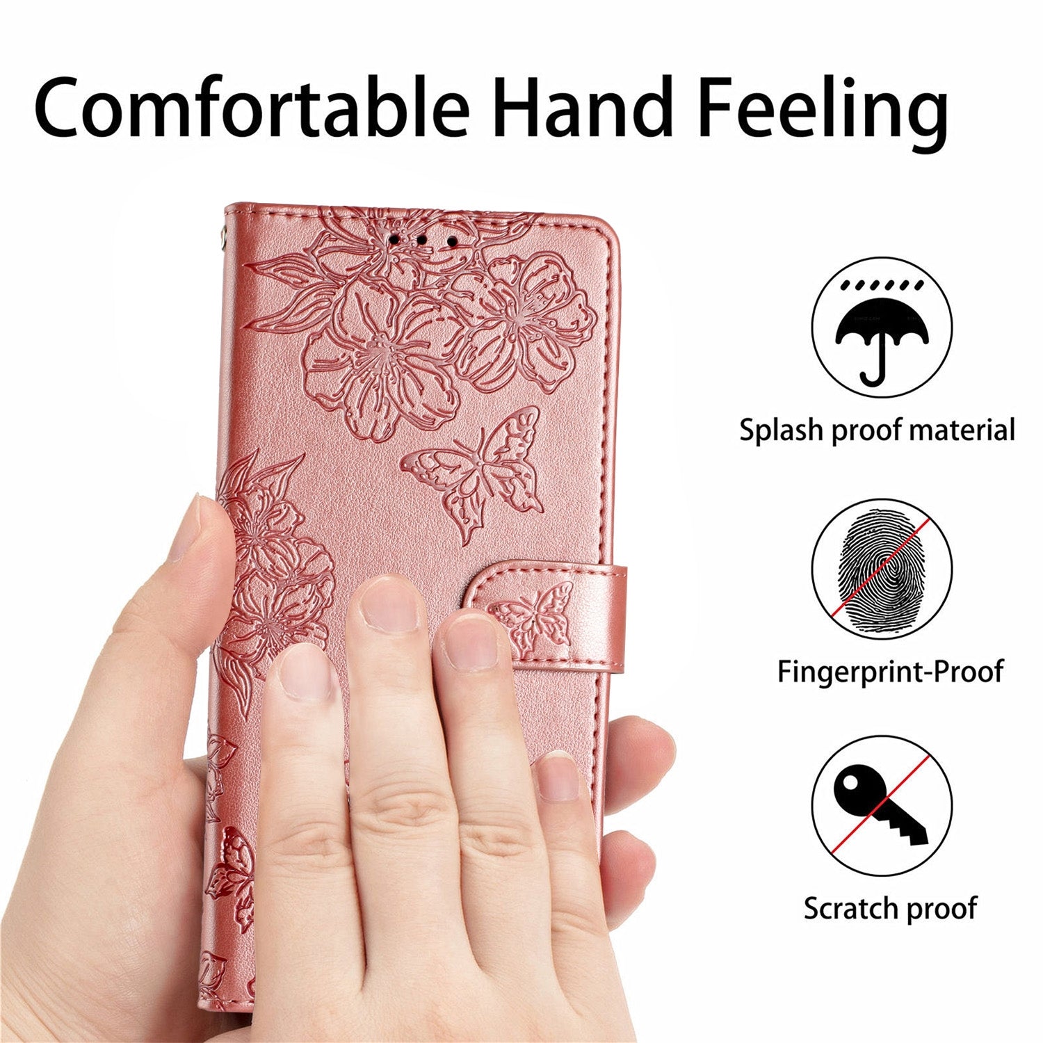 For Redmi 14C 4G Cherry Blossom Butterfly Skin Feel Embossed PU Phone Case(Rose Gold)