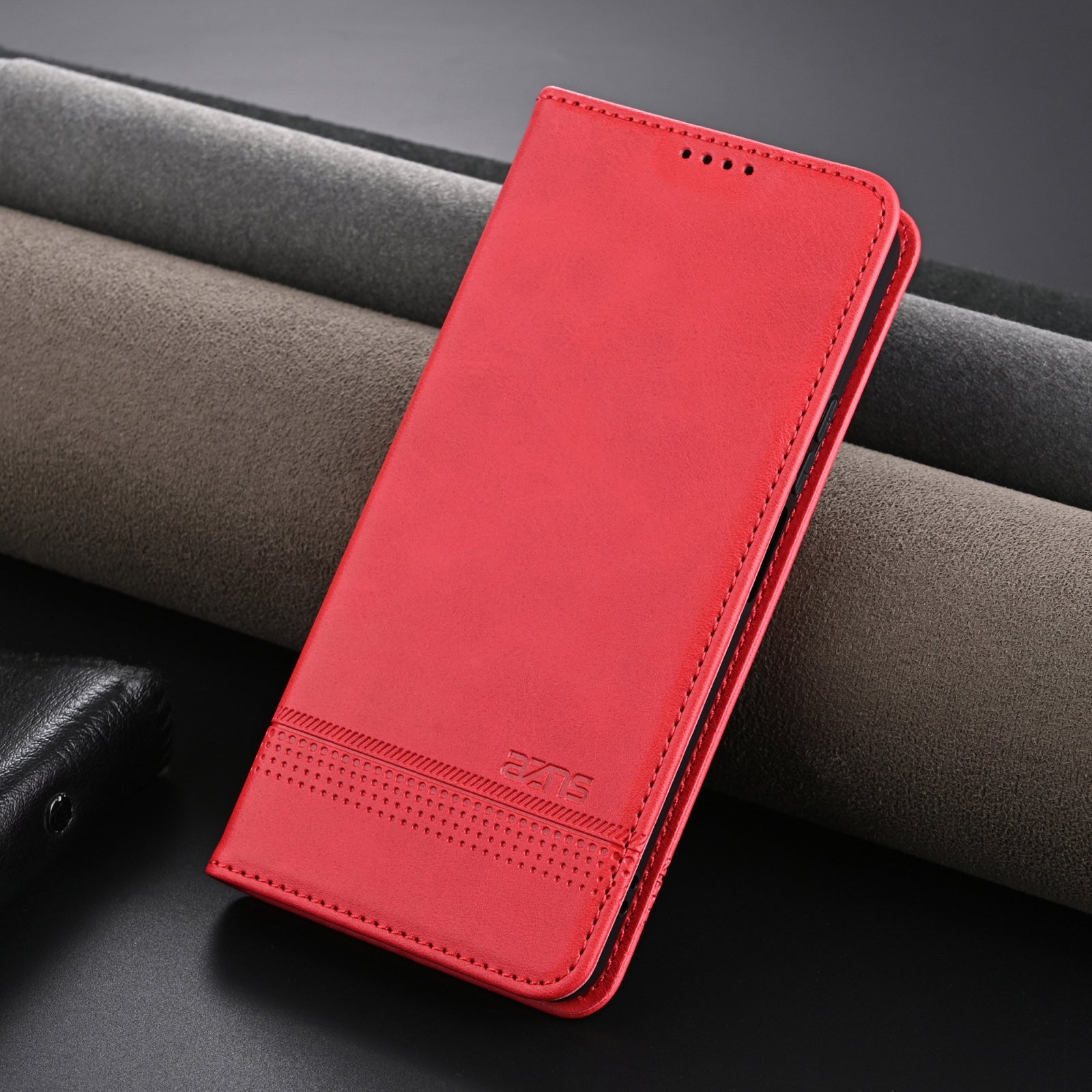 For Redmi 14C 4G AZNS Magnetic Calf Texture Flip Leather Phone Case(Red)