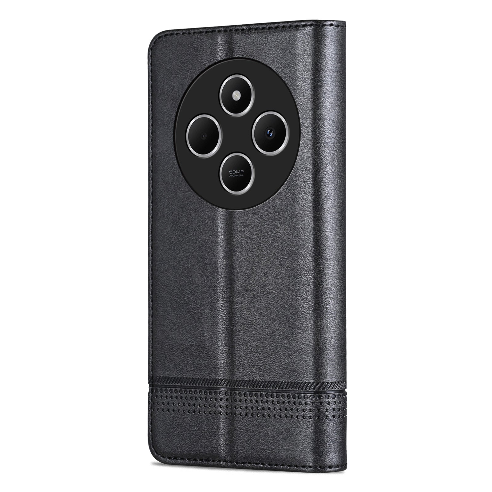 For Redmi 14C 4G AZNS Magnetic Calf Texture Flip Leather Phone Case(Black)