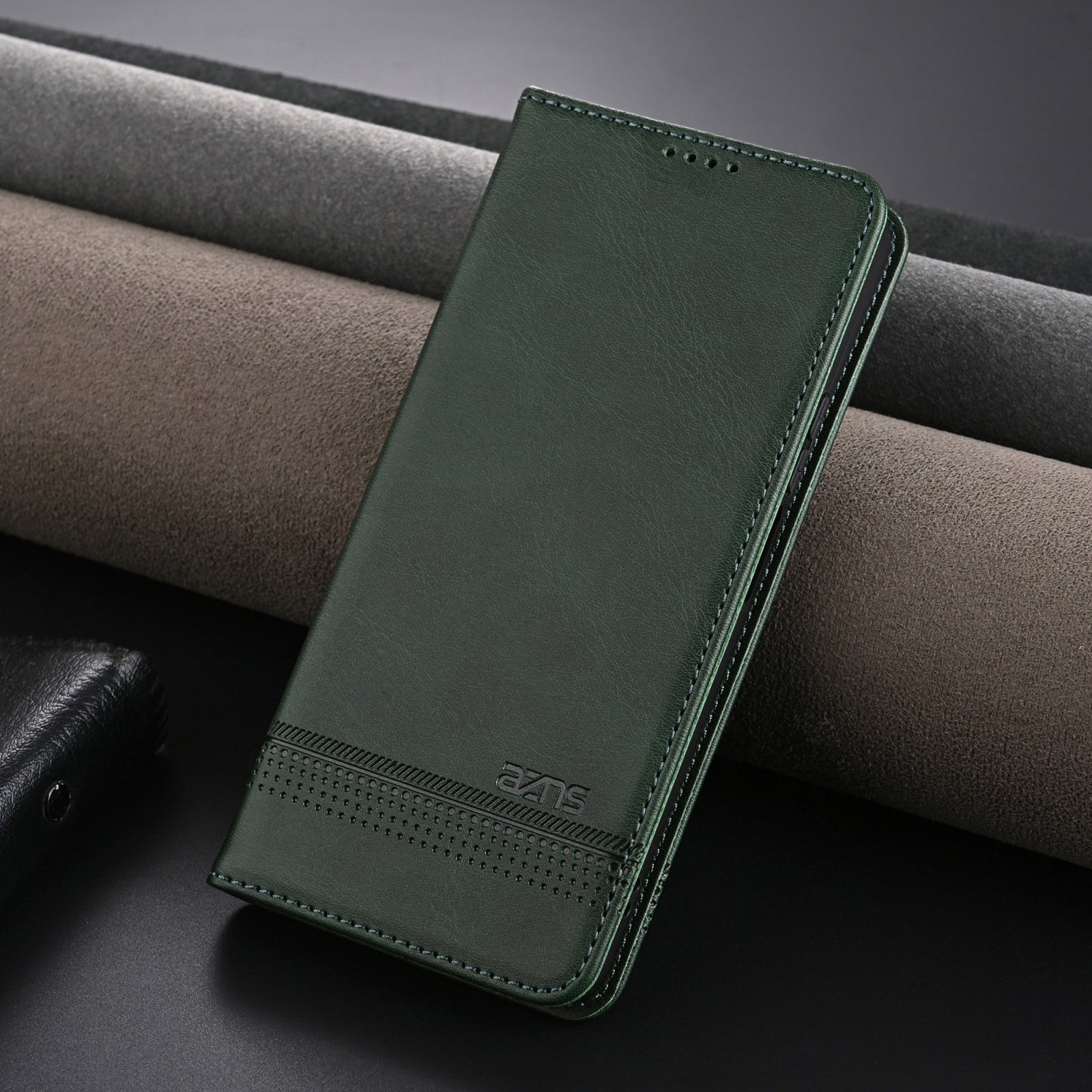 For Redmi 14C 4G AZNS Magnetic Calf Texture Flip Leather Phone Case(Dark Green)