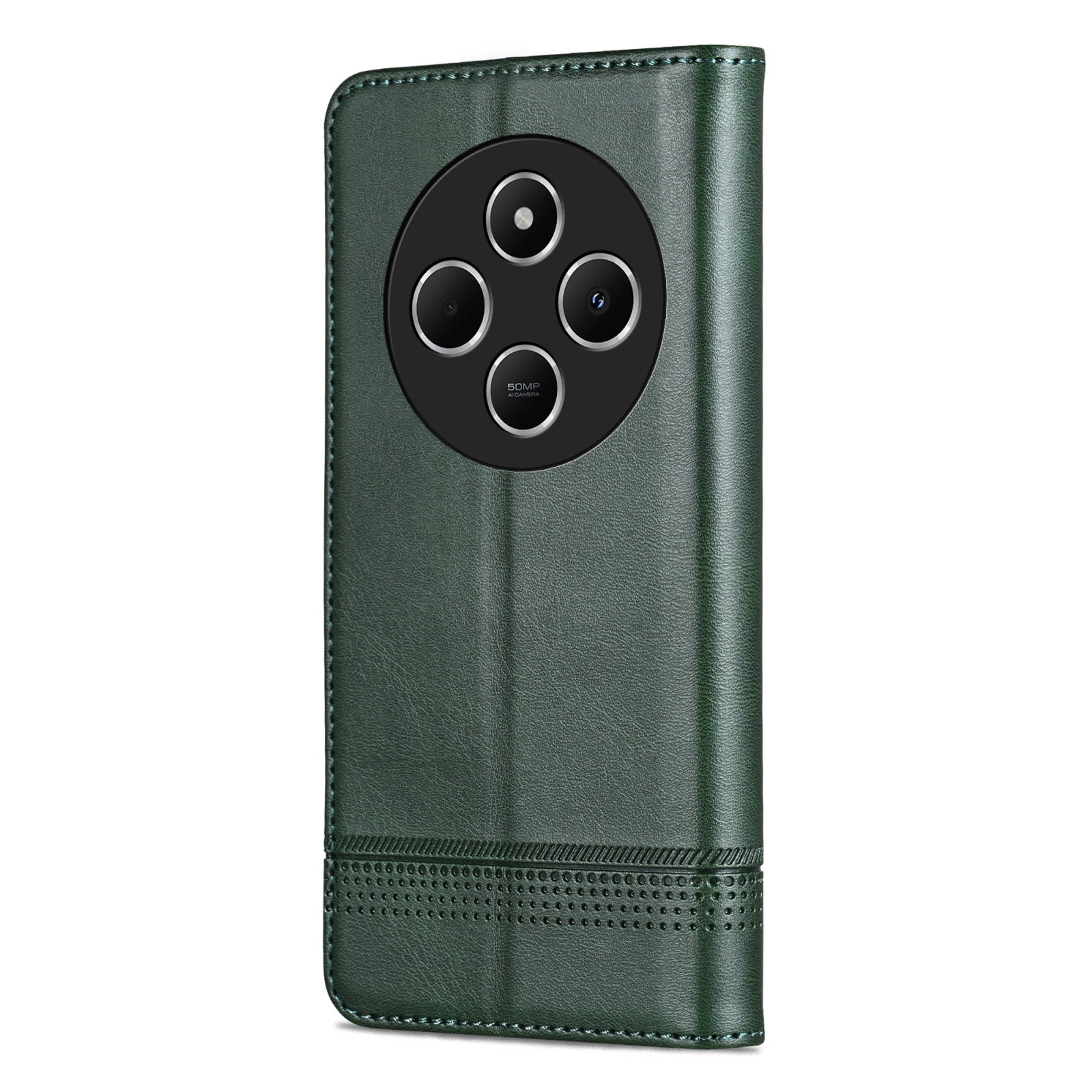 For Redmi 14C 4G AZNS Magnetic Calf Texture Flip Leather Phone Case(Dark Green)