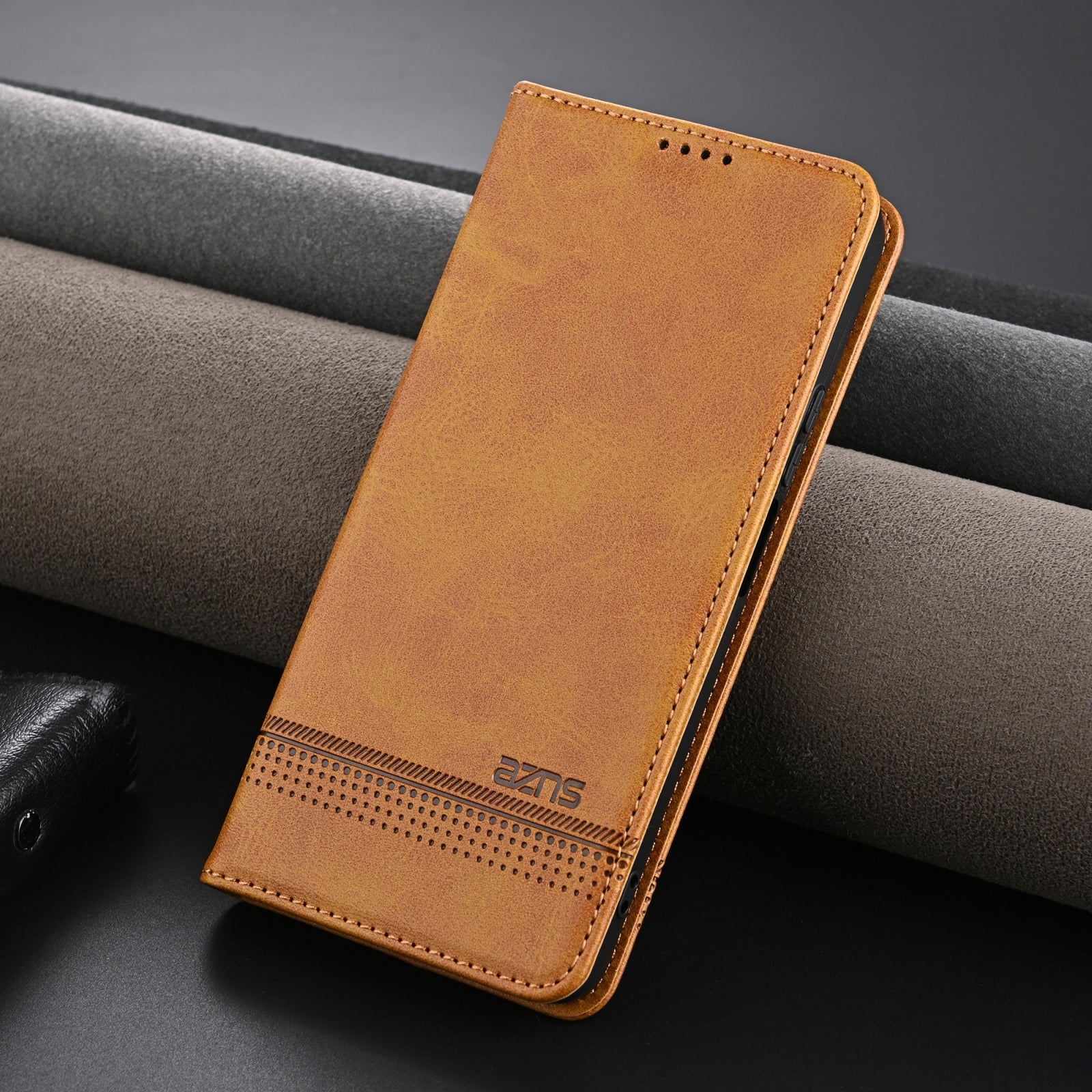 For Redmi 14C 4G AZNS Magnetic Calf Texture Flip Leather Phone Case(Light Brown)