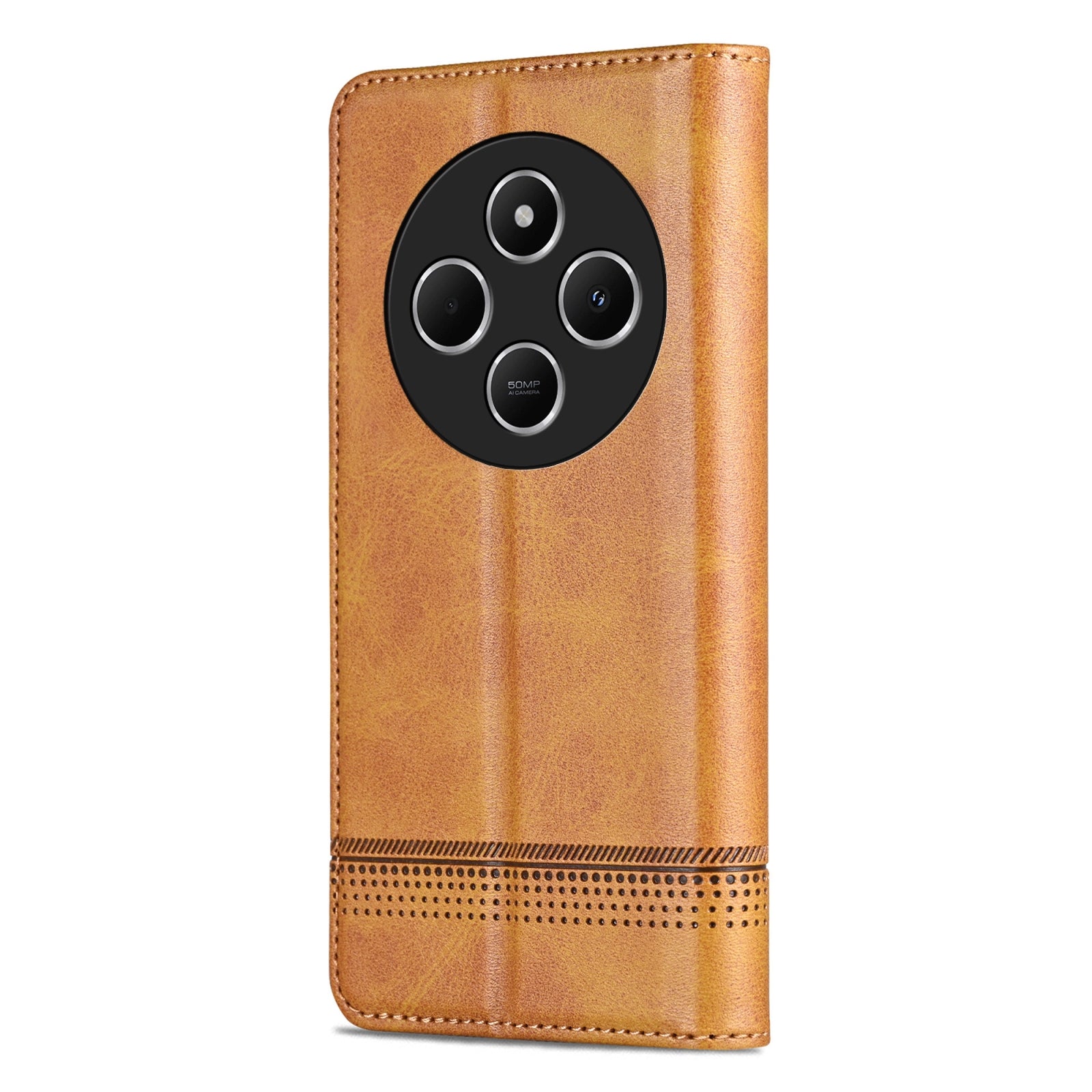 For Redmi 14C 4G AZNS Magnetic Calf Texture Flip Leather Phone Case(Light Brown)