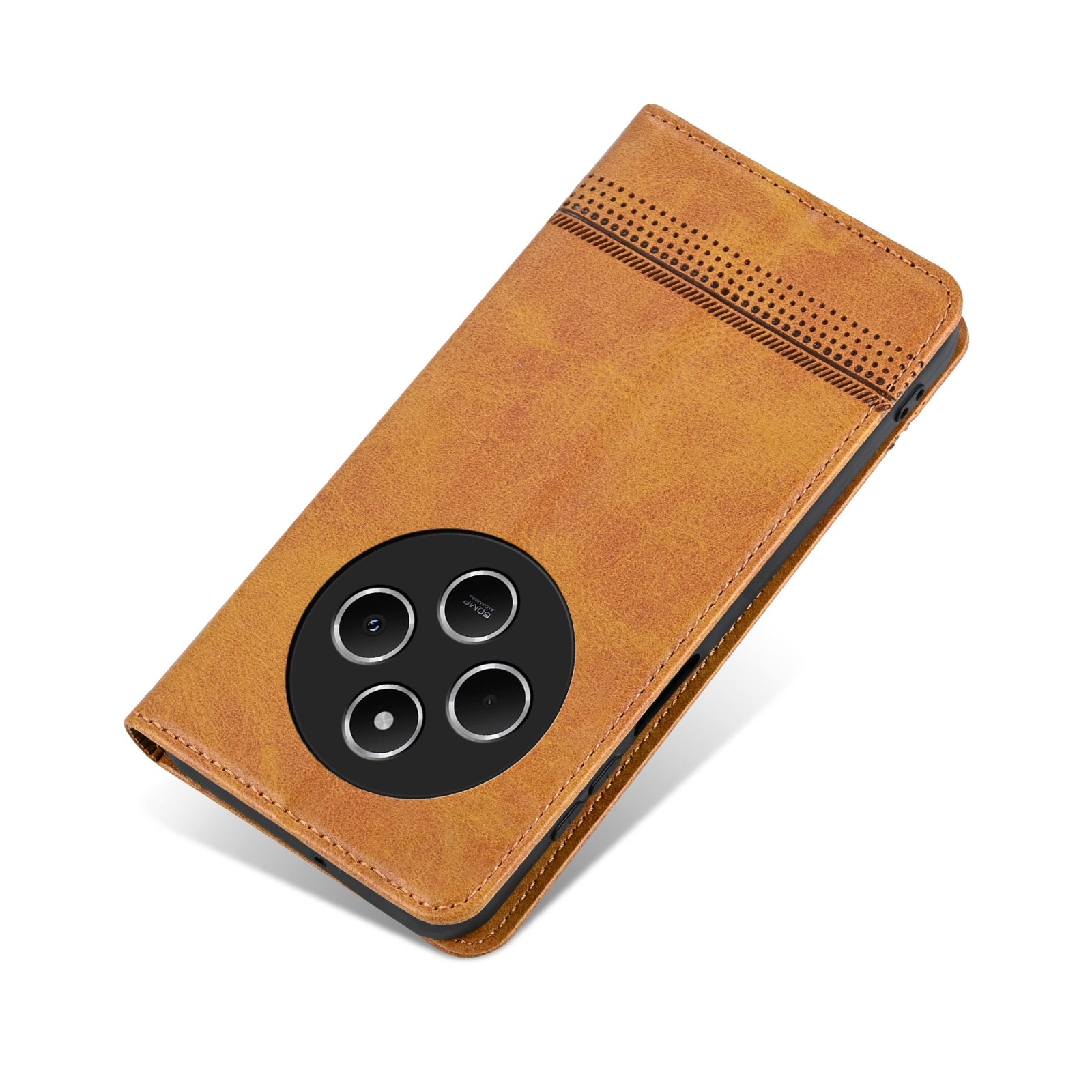 For Redmi 14C 4G AZNS Magnetic Calf Texture Flip Leather Phone Case(Light Brown)