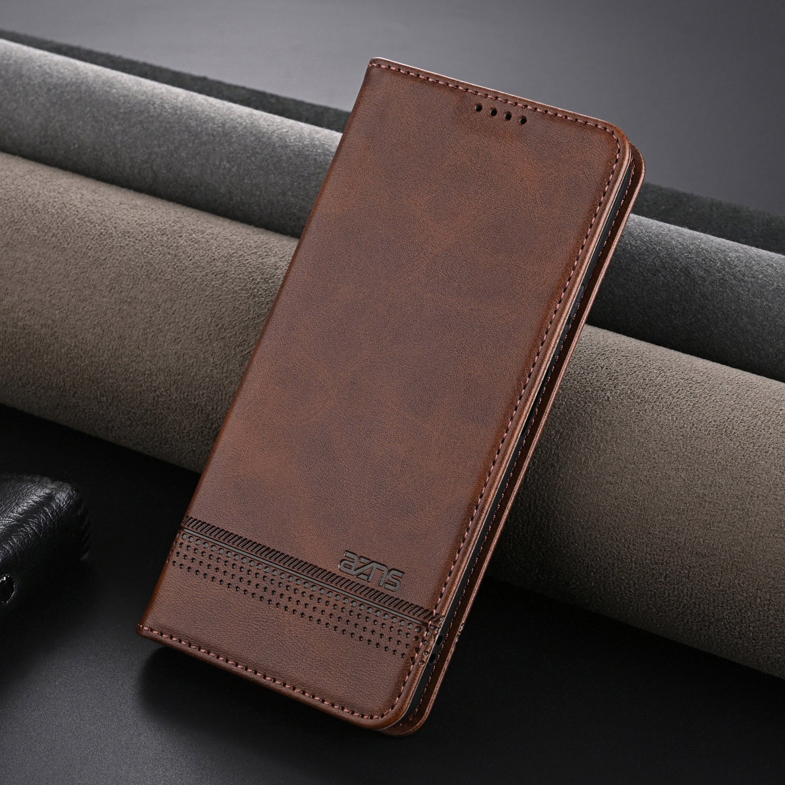 For Redmi 14C 4G AZNS Magnetic Calf Texture Flip Leather Phone Case(Dark Brown)