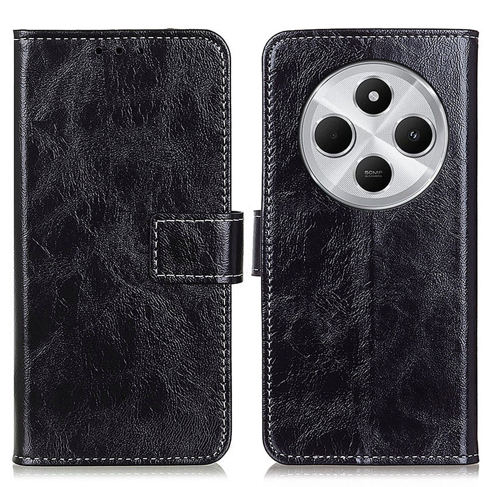 For Redmi 14C 4G Retro Crazy Horse Texture Leather Phone Case(Black)