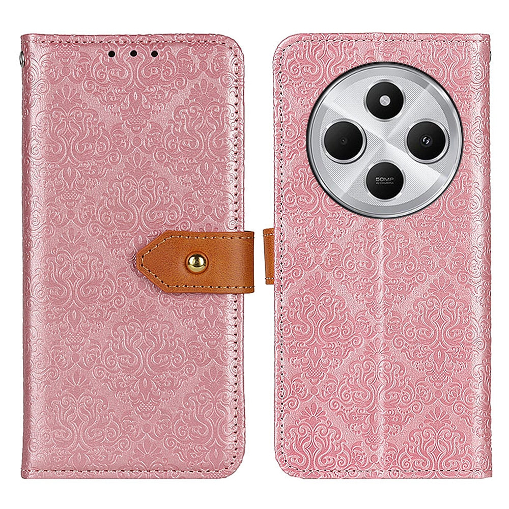 For Redmi 14C 4G European Floral Embossed Leather Phone Case(Pink)