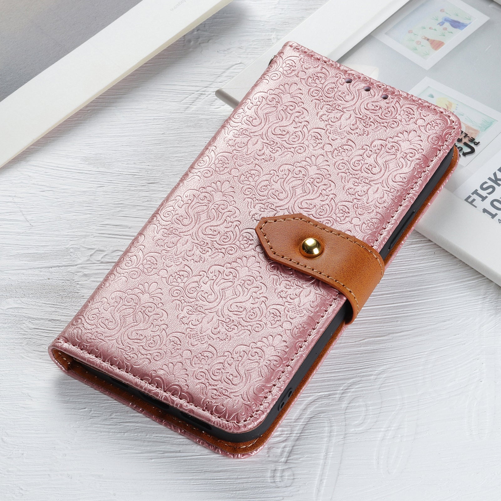 For Redmi 14C 4G European Floral Embossed Leather Phone Case(Pink)