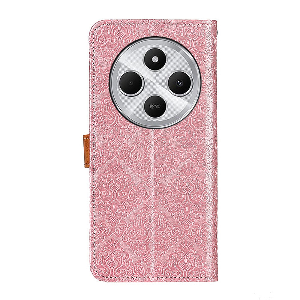 For Redmi 14C 4G European Floral Embossed Leather Phone Case(Pink)