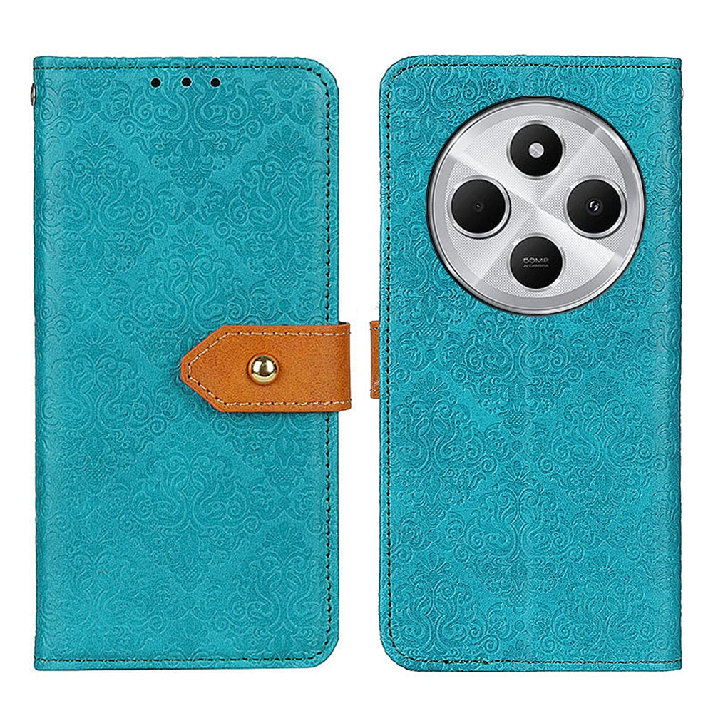 For Redmi 14C 4G European Floral Embossed Leather Phone Case(Blue)