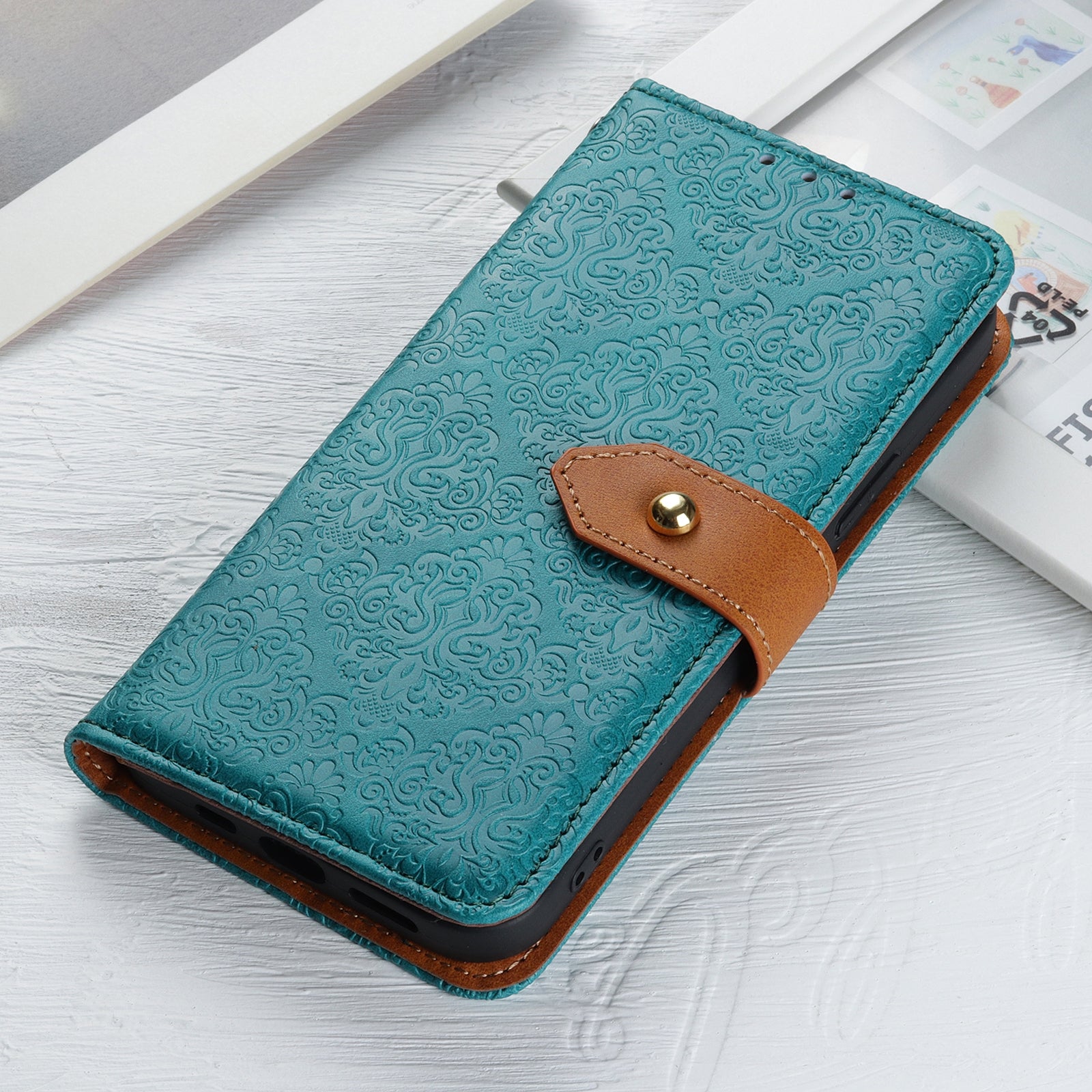 For Redmi 14C 4G European Floral Embossed Leather Phone Case(Blue)