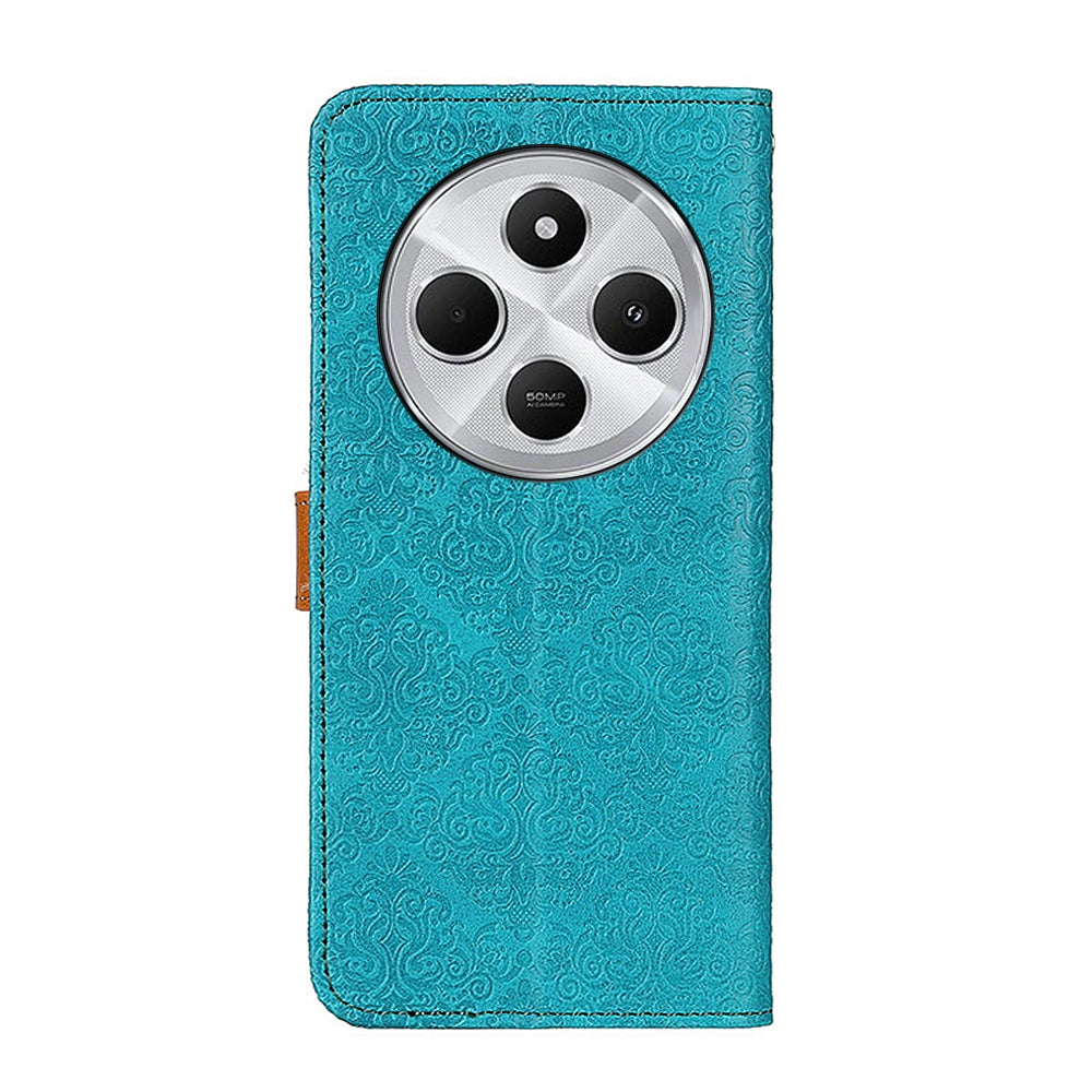 For Redmi 14C 4G European Floral Embossed Leather Phone Case(Blue)