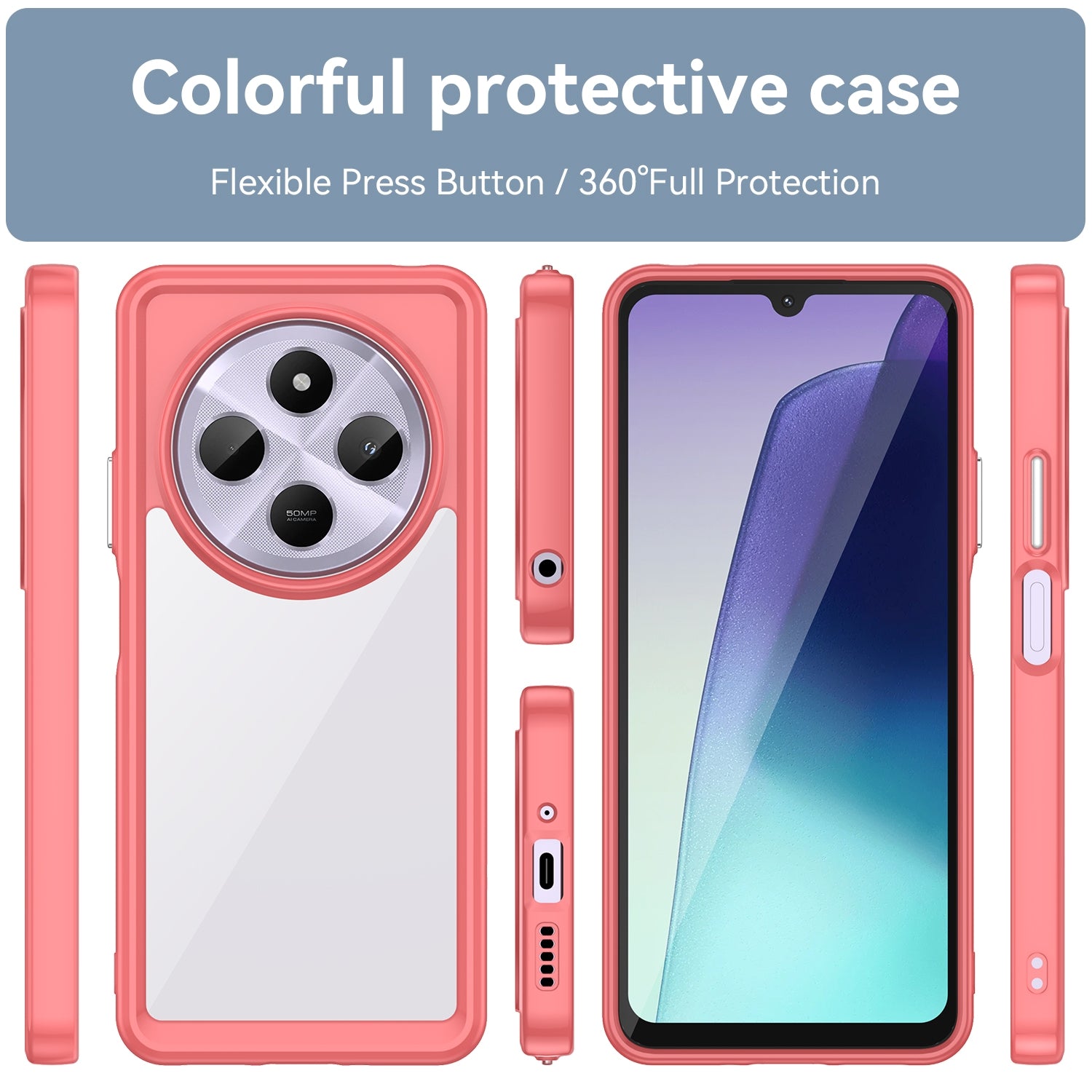 For Redmi 14C 4G Colorful Series Acrylic Hybrid TPU Phone Case(Red)