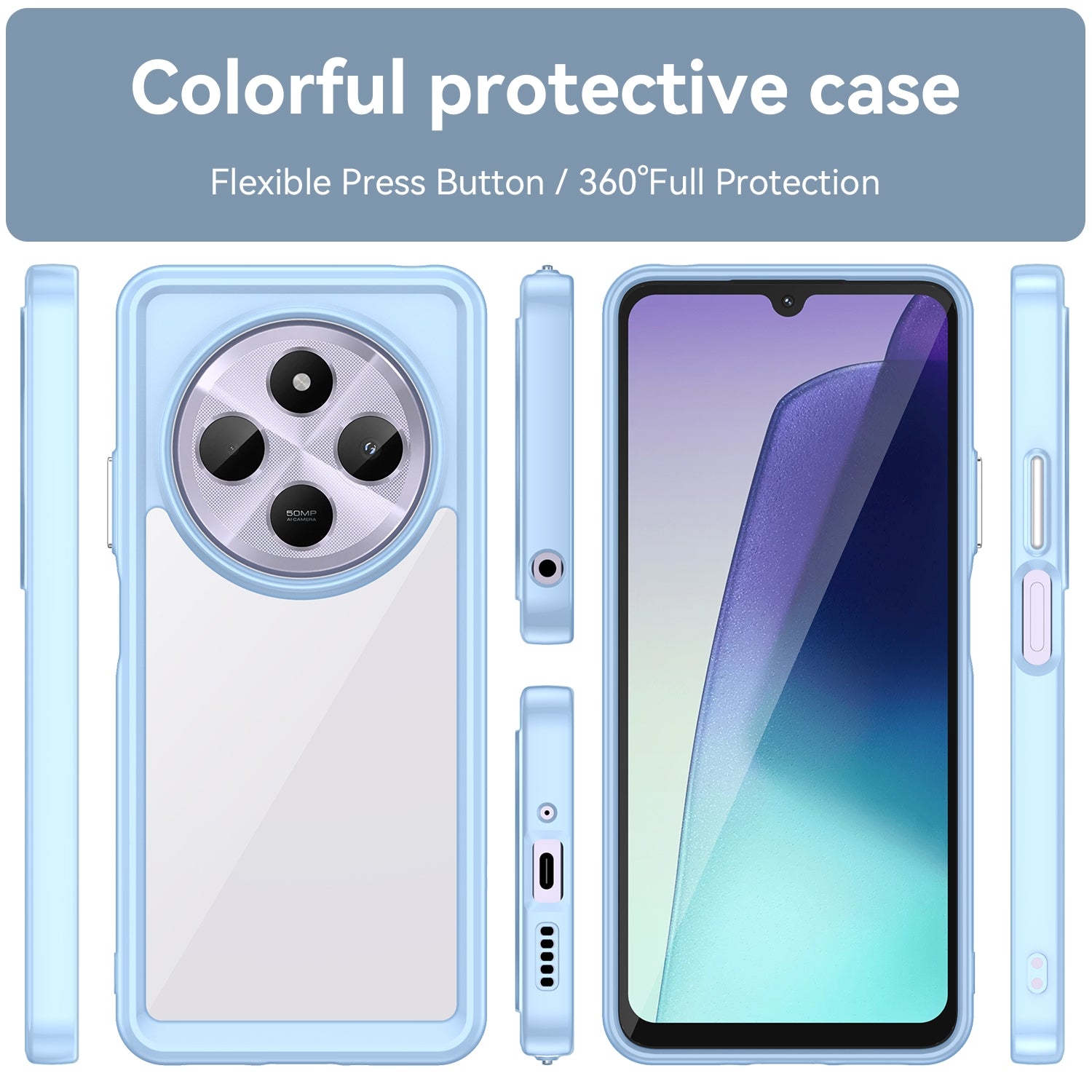 For Redmi 14C 4G Colorful Series Acrylic Hybrid TPU Phone Case(Blue)