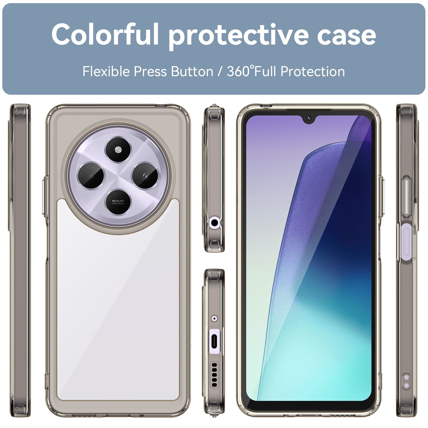 For Redmi 14C 4G Colorful Series Acrylic Hybrid TPU Phone Case(Transparent Grey)