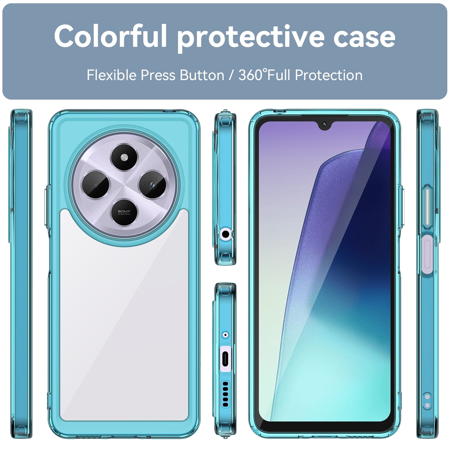 For Redmi 14C 4G Colorful Series Acrylic Hybrid TPU Phone Case(Transparent Blue)