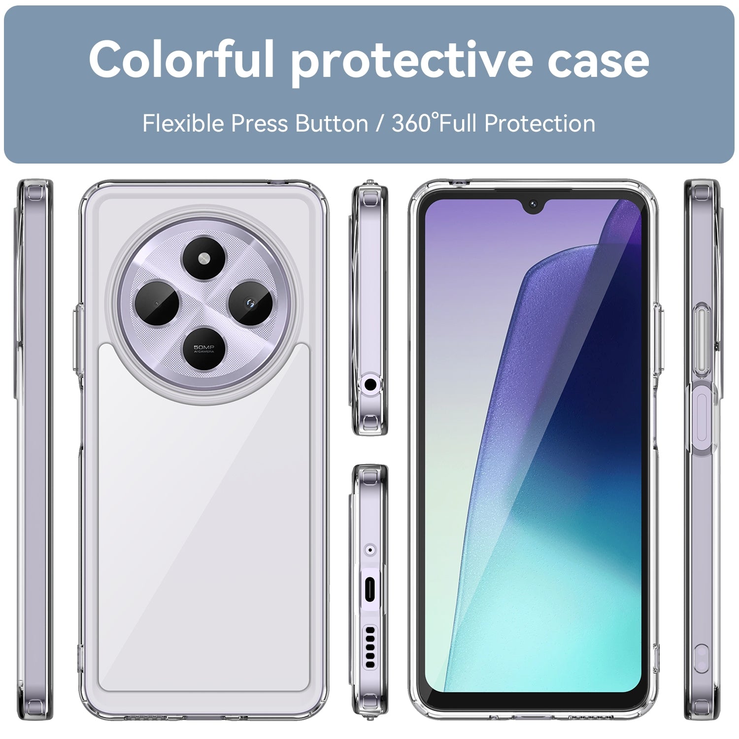 For Redmi 14C 4G Colorful Series Acrylic Hybrid TPU Phone Case(Transparent)