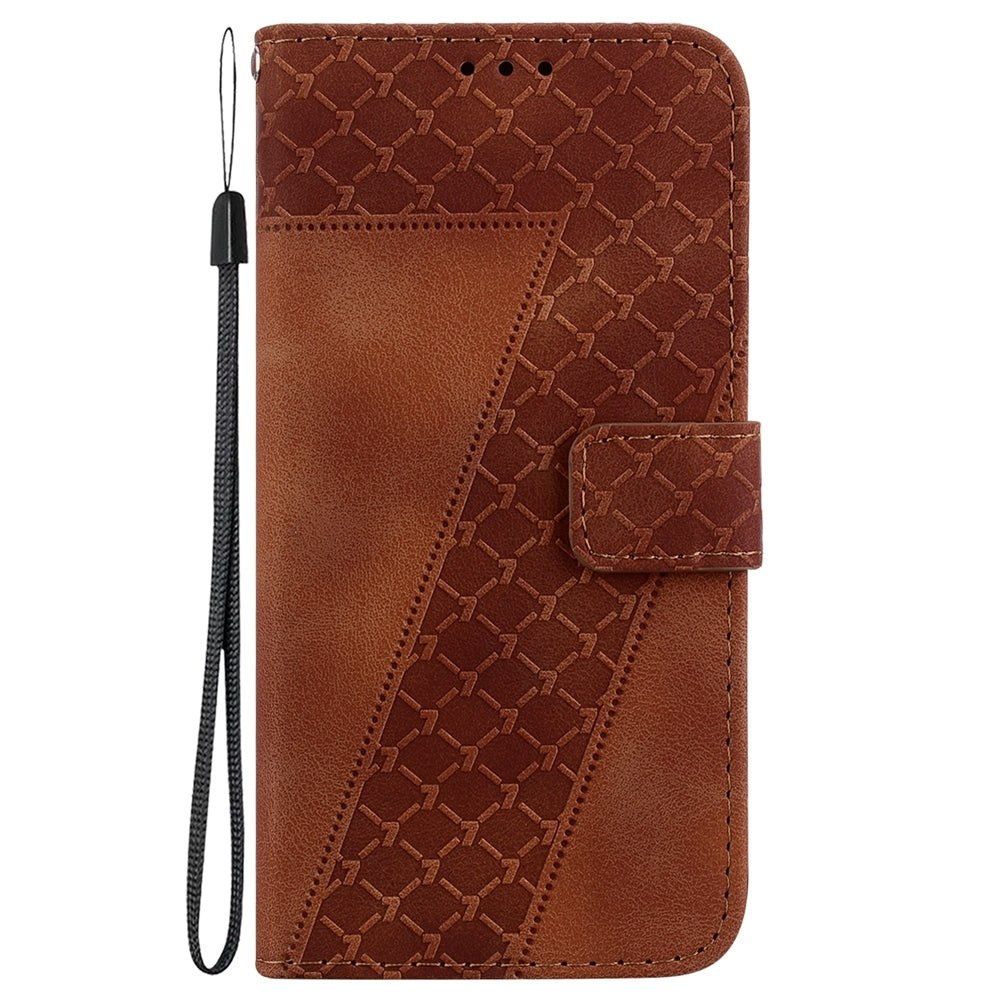 For Redmi 14C 4G Seven-shaped Embossed Leather Phone Case(Brown)