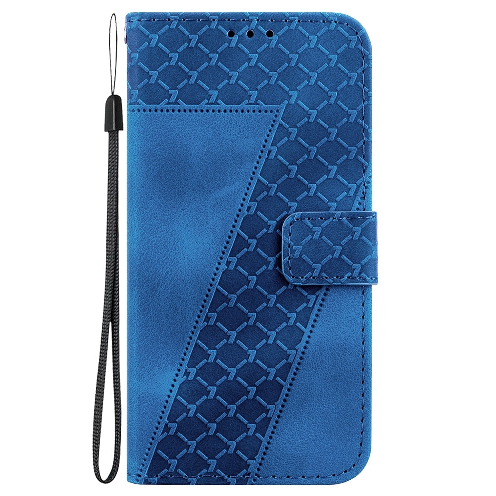 For Redmi 14C 4G Seven-shaped Embossed Leather Phone Case(Blue)