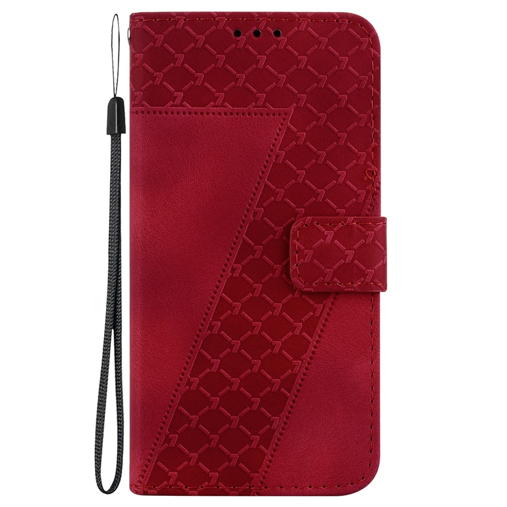 For Redmi 14C 4G Seven-shaped Embossed Leather Phone Case(Red)