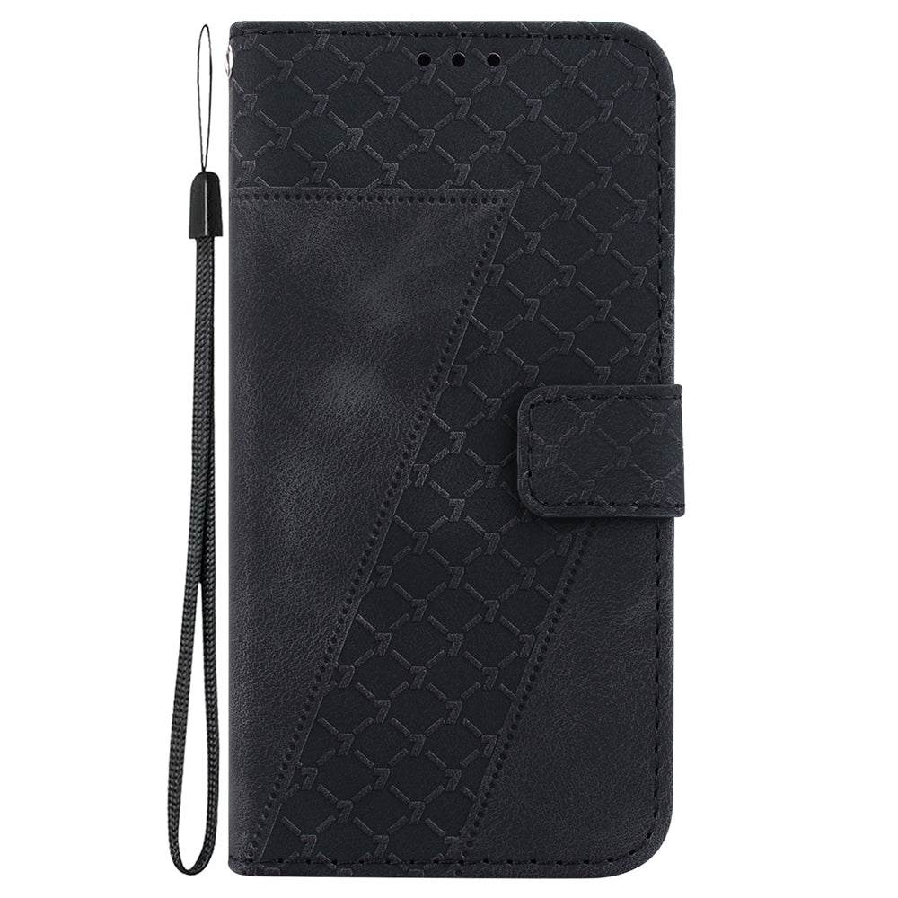 For Redmi 14C 4G Seven-shaped Embossed Leather Phone Case(Black)