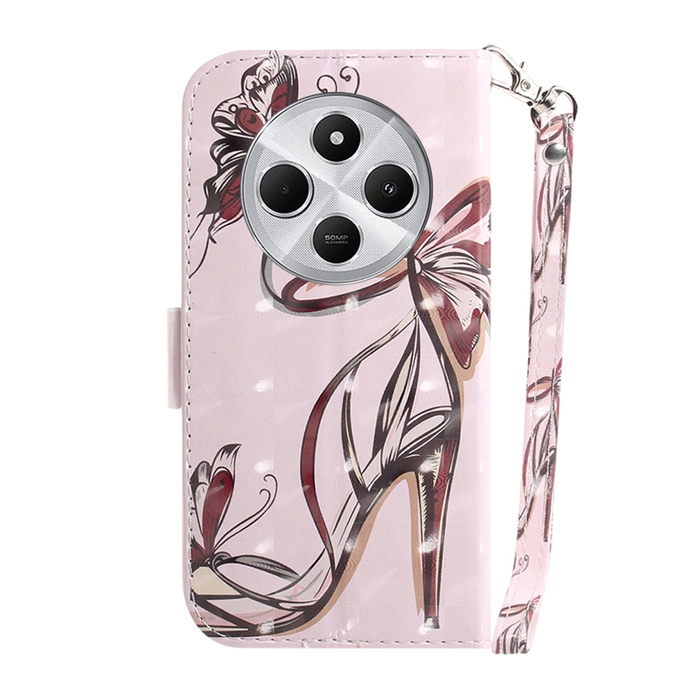 For Redmi 14C 4G 3D Colored Flip Leather Phone Case(Butterfly High-heeled)