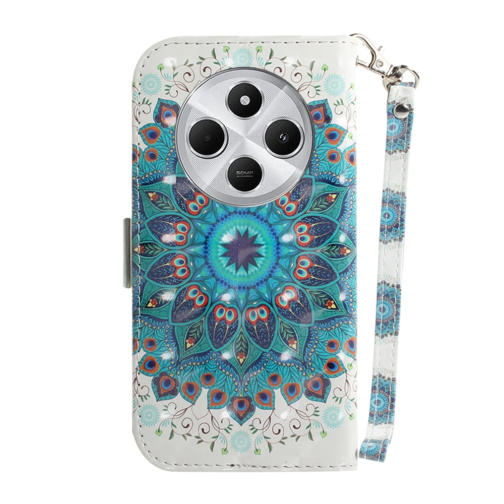 For Redmi 14C 4G 3D Colored Flip Leather Phone Case(Peacock Wreath)