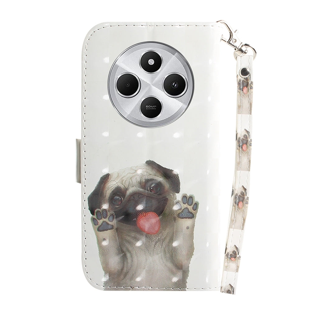 For Redmi 14C 4G 3D Colored Flip Leather Phone Case(Pug)