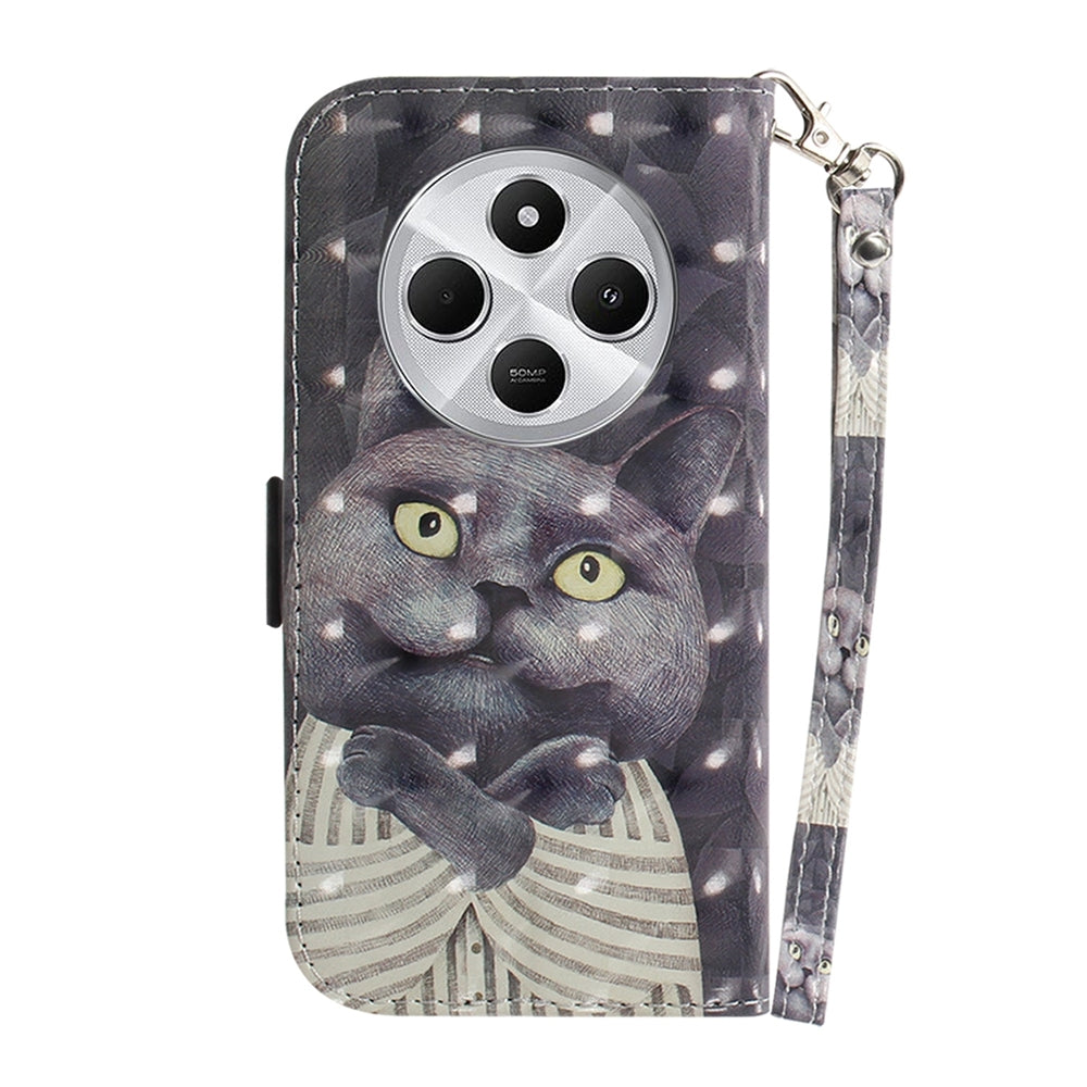 For Redmi 14C 4G 3D Colored Flip Leather Phone Case(Hug Cat)