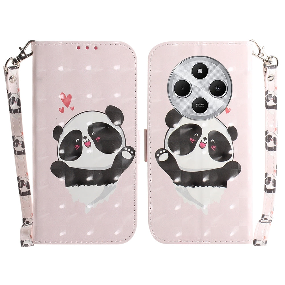 For Redmi 14C 4G 3D Colored Flip Leather Phone Case(Heart Panda)