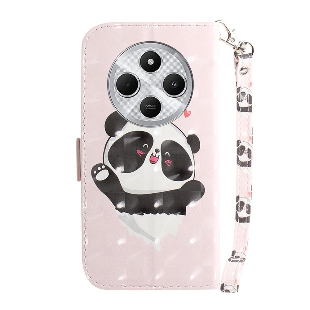 For Redmi 14C 4G 3D Colored Flip Leather Phone Case(Heart Panda)