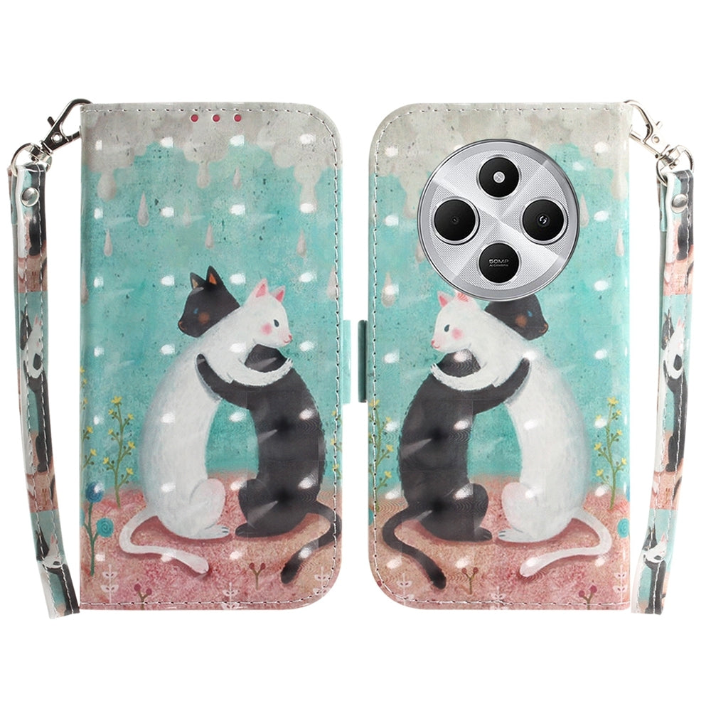 For Redmi 14C 4G 3D Colored Flip Leather Phone Case(Black White Cat)