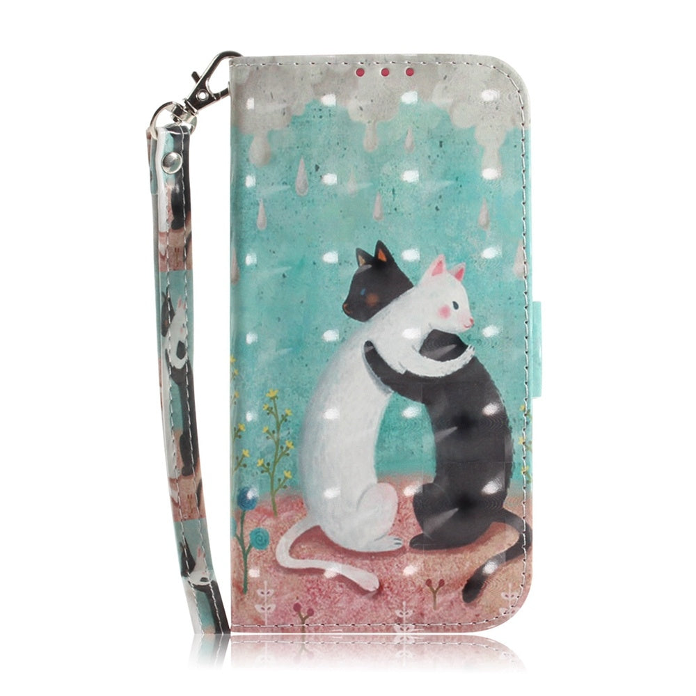 For Redmi 14C 4G 3D Colored Flip Leather Phone Case(Black White Cat)