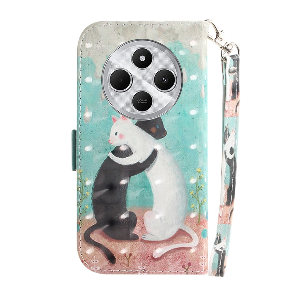 For Redmi 14C 4G 3D Colored Flip Leather Phone Case(Black White Cat)