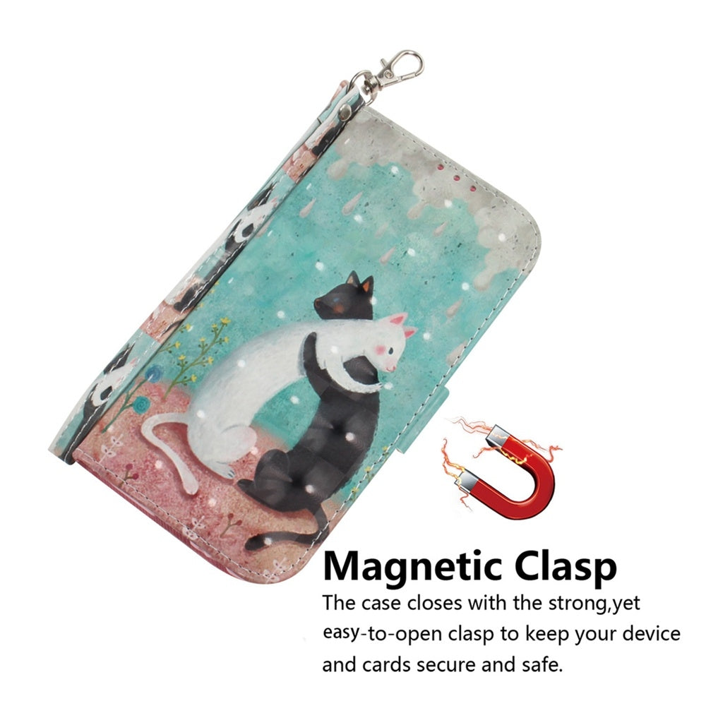 For Redmi 14C 4G 3D Colored Flip Leather Phone Case(Black White Cat)