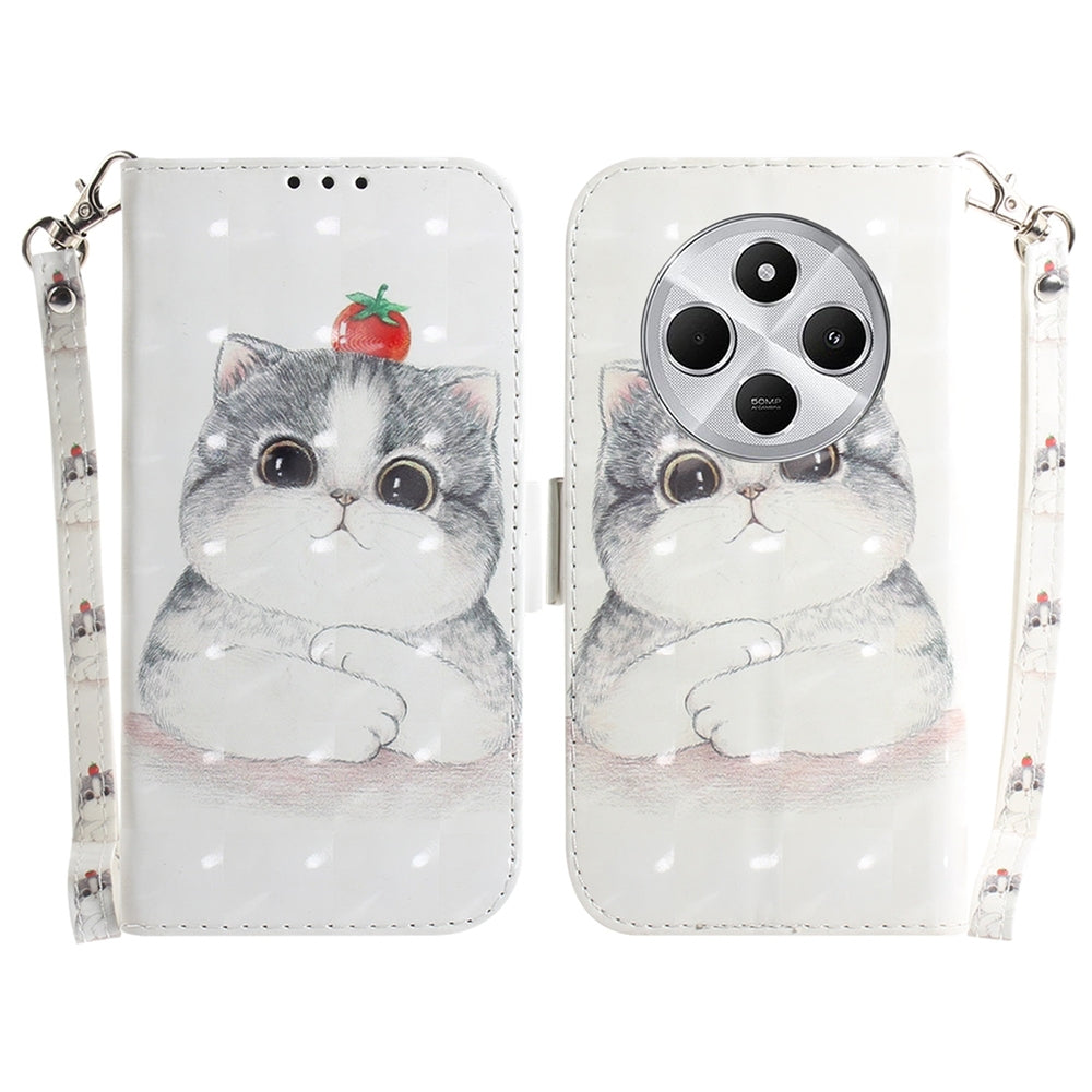 For Redmi 14C 4G 3D Colored Flip Leather Phone Case(Cute Cat)