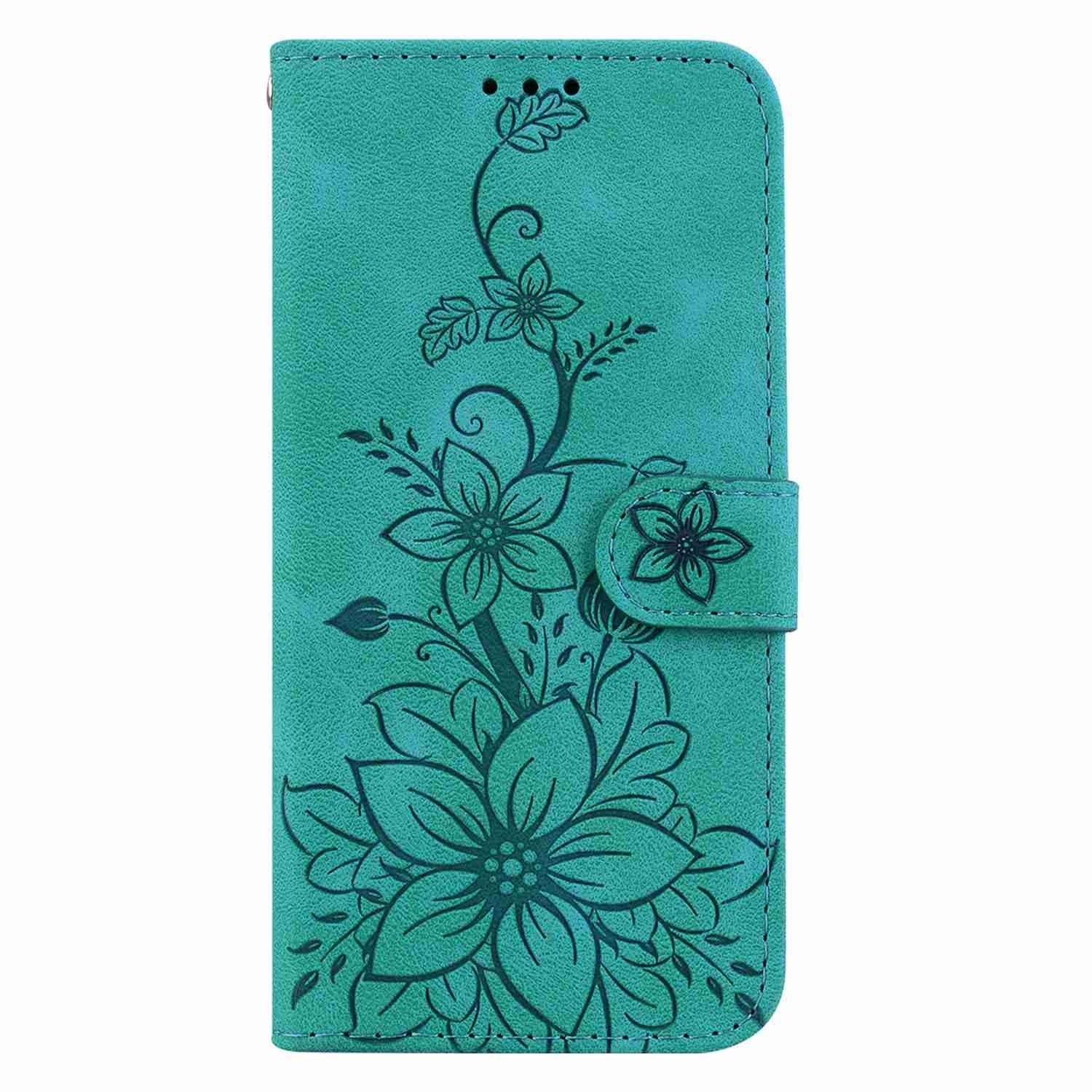 For Redmi 14C 4G Lily Embossed Leather Phone Case(Green)