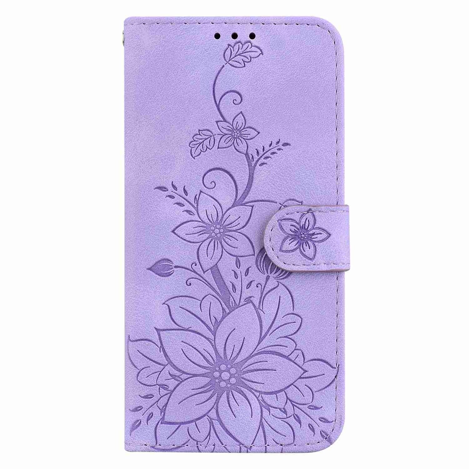 For Redmi 14C 4G Lily Embossed Leather Phone Case(Purple)