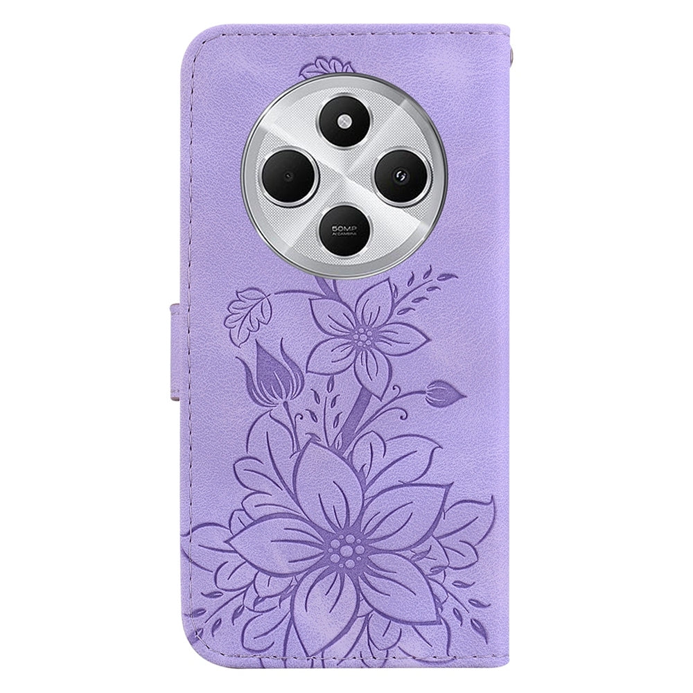 For Redmi 14C 4G Lily Embossed Leather Phone Case(Purple)