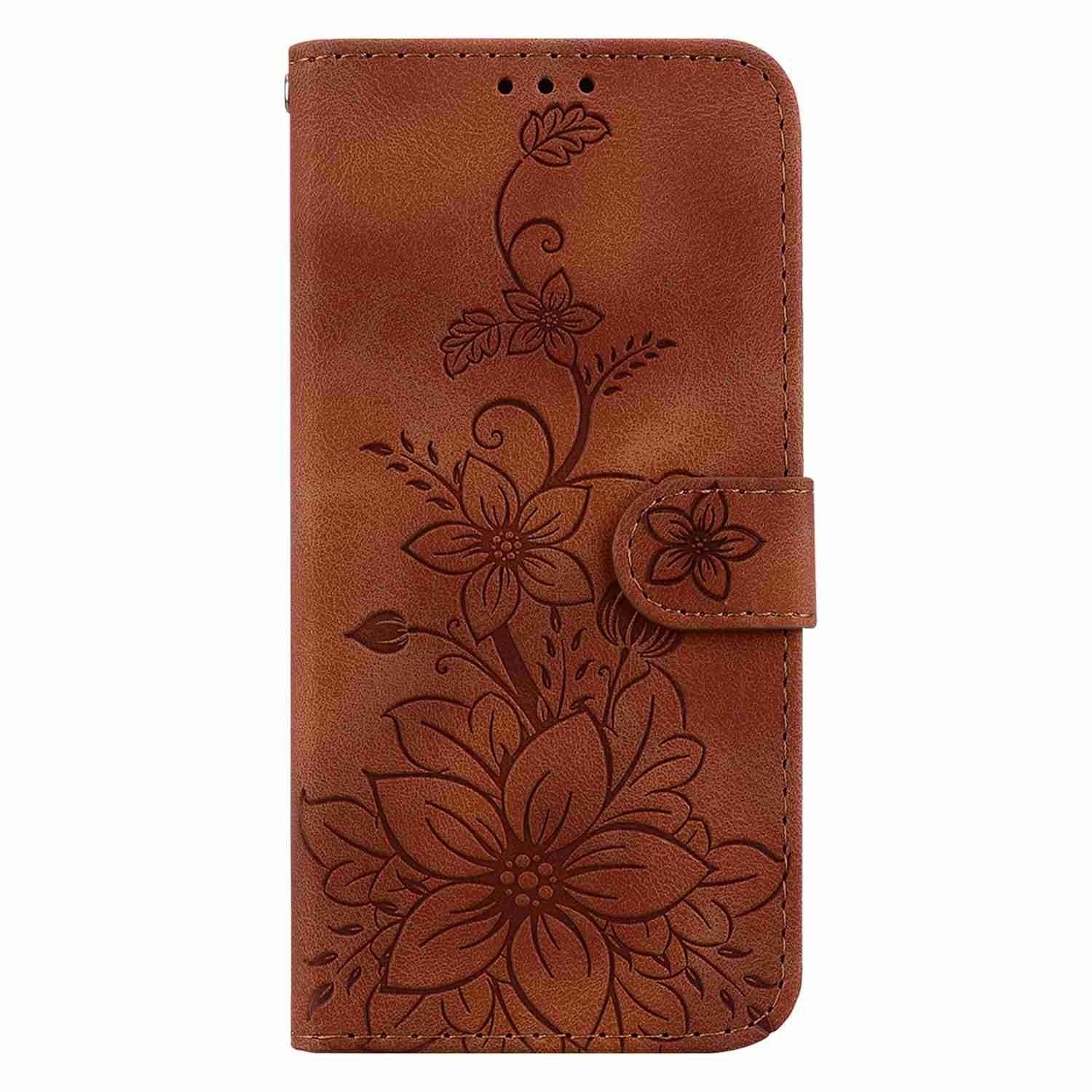 For Redmi 14C 4G Lily Embossed Leather Phone Case(Brown)