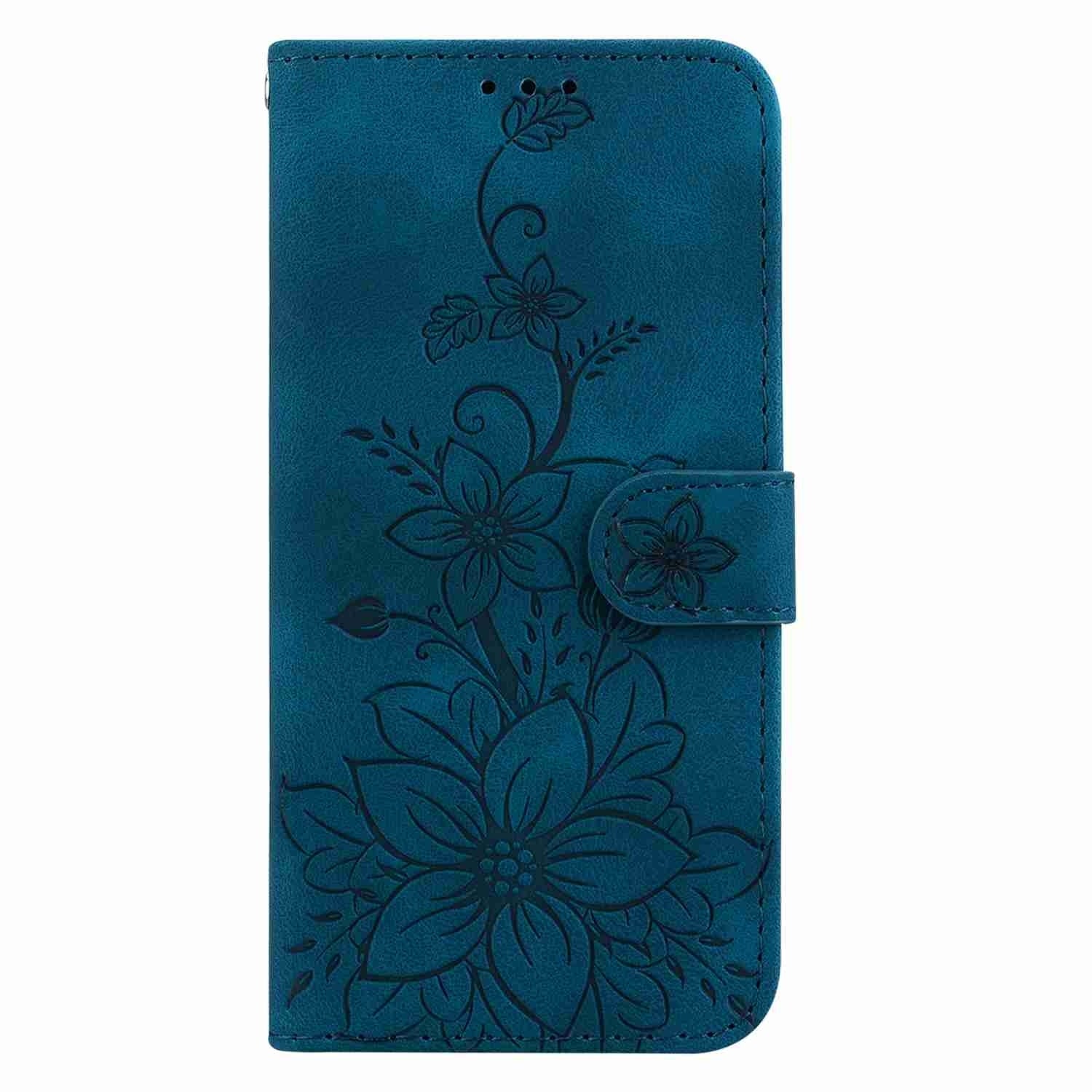 For Redmi 14C 4G Lily Embossed Leather Phone Case(Dark Blue)