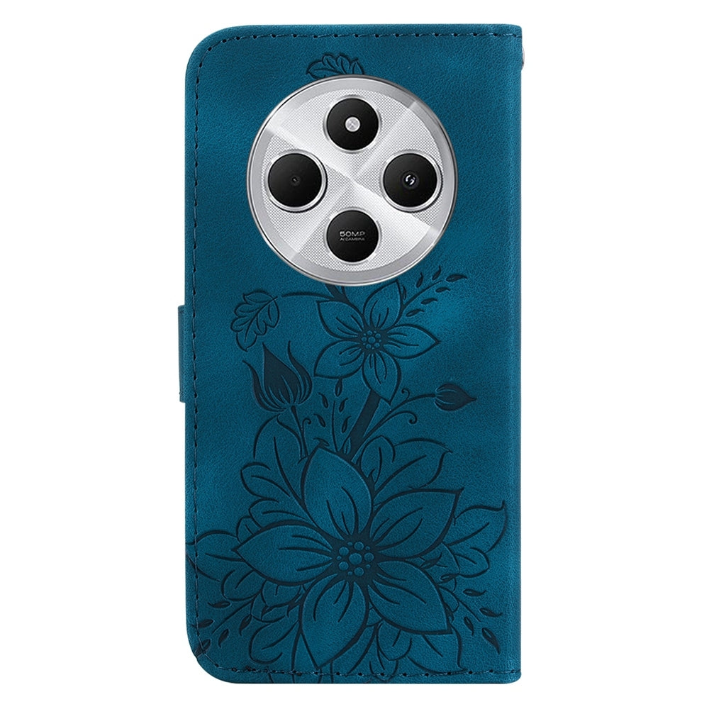 For Redmi 14C 4G Lily Embossed Leather Phone Case(Dark Blue)