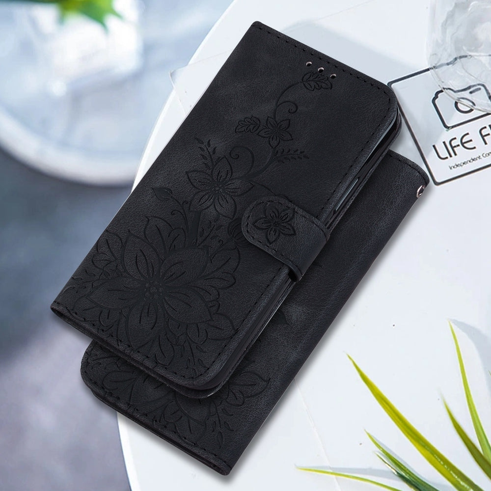 For Redmi 14C 4G Lily Embossed Leather Phone Case(Black)